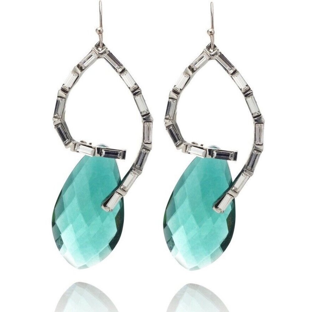 Alexis Bittar Swarovski Baguette Crystal & Emerald Stone Dangle Earrings